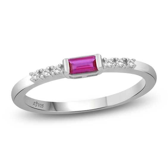 Rectangle-Cut Lab-Created Ruby & White Lab-Created Sapphire Stackable Ring Sterling Silver