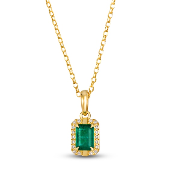 Le Vian Rectangle-Cut Emerald Necklace 1/20 ct tw Diamonds 14K Honey Gold