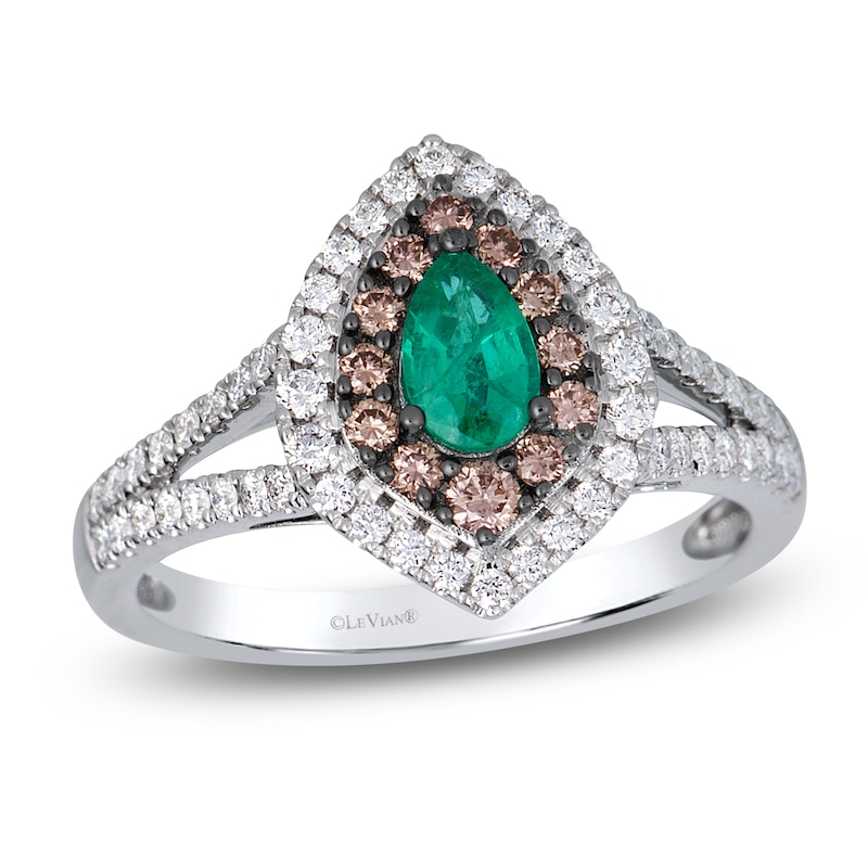 Main Image 1 of Le Vian Pear-Shaped Natural Emerald Halo Ring 1/2 ct tw Diamonds 14K Vanilla Gold