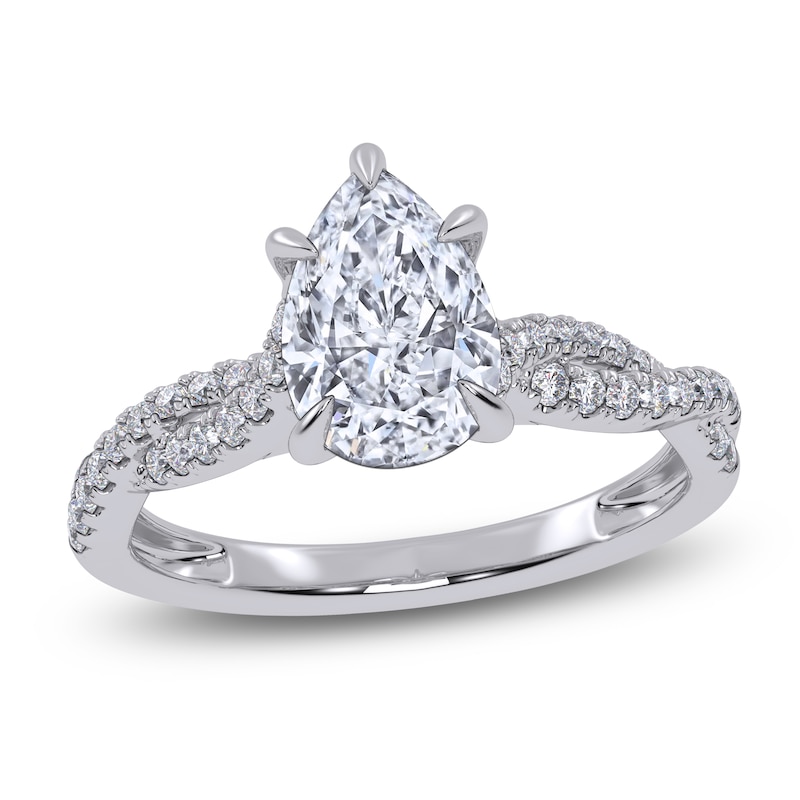 Main Image 1 of Pear-Shaped Lab-Grown Diamond Engagement Ring 1-1/4 ct tw 14K White Gold