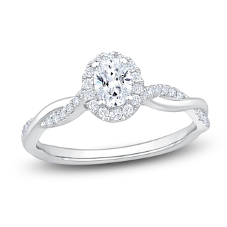 Chosen Certified Oval-Cut Diamond Halo Twist Shank Engagement Ring 1/2 ct tw 14K White Gold