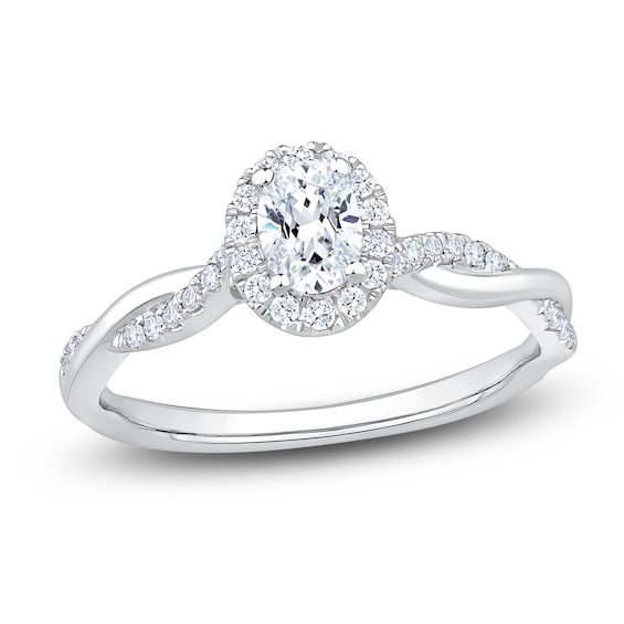 Chosen Certified Oval-Cut Diamond Halo Twist Shank Engagement Ring 1/2 ct tw 14K White Gold