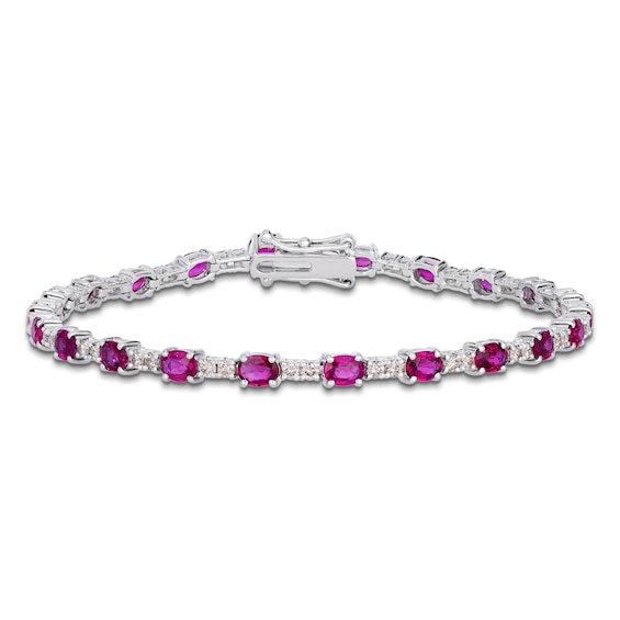 Le Vian Oval-Cut Natural Ruby Link Bracelet 1 ct tw Diamonds 14K Vanilla Gold 7"