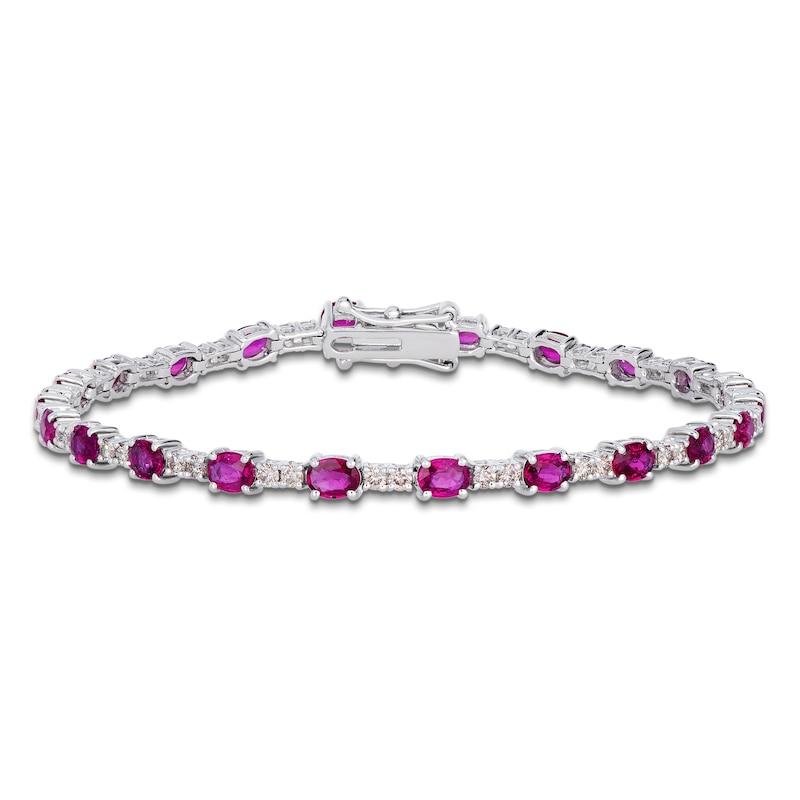 Main Image 1 of Le Vian Oval-Cut Natural Ruby Link Bracelet 1 ct tw Diamonds 14K Vanilla Gold 7"