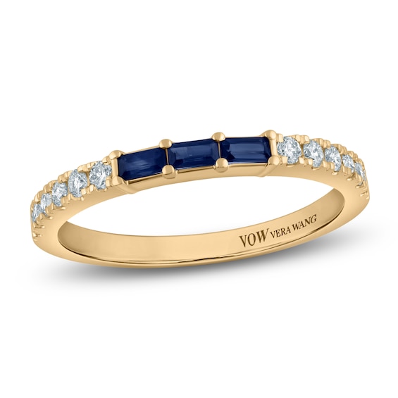 Vera Wang VOW Baguette-Cut Natural Sapphire & Certified Diamond Wedding Band 1/5 ct tw 14K Yellow Gold