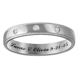 1/20 ct tw Triple Heart Diamond Engravable Wedding Band (1 Line)