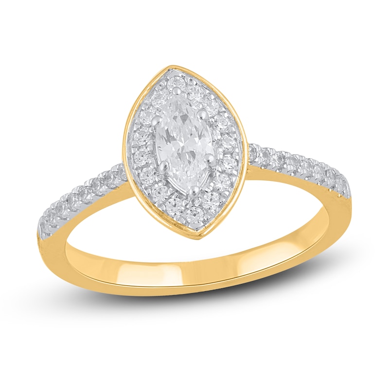 Diamond Engagement Ring 7/8 ct tw Marquise/Round 14K Yellow Gold