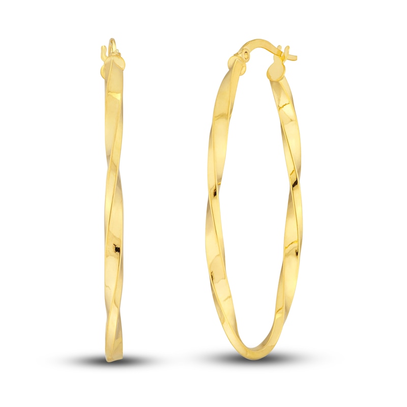 Main Image 1 of Polished Twisted Oval Hoop Earrings 14K Yellow Gold 22mm
