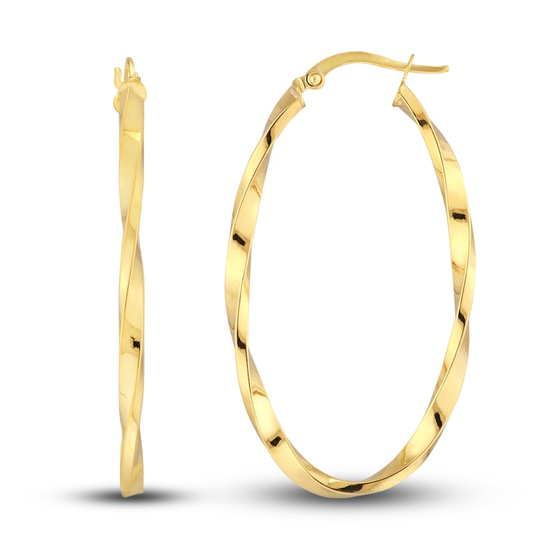 Polished Twisted Oval Hoop Earrings 14K Yellow Gold 22mm