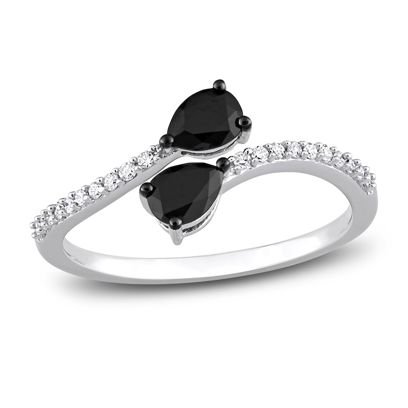 Black & White Diamond Ring 1/2 ct tw Round/Pear 14K White Gold