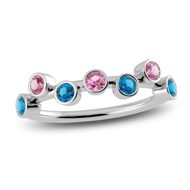 Main Image 1 of Juliette Maison Natural Pink Tourmaline & Natural Blue Zircon Ring 10K White Gold