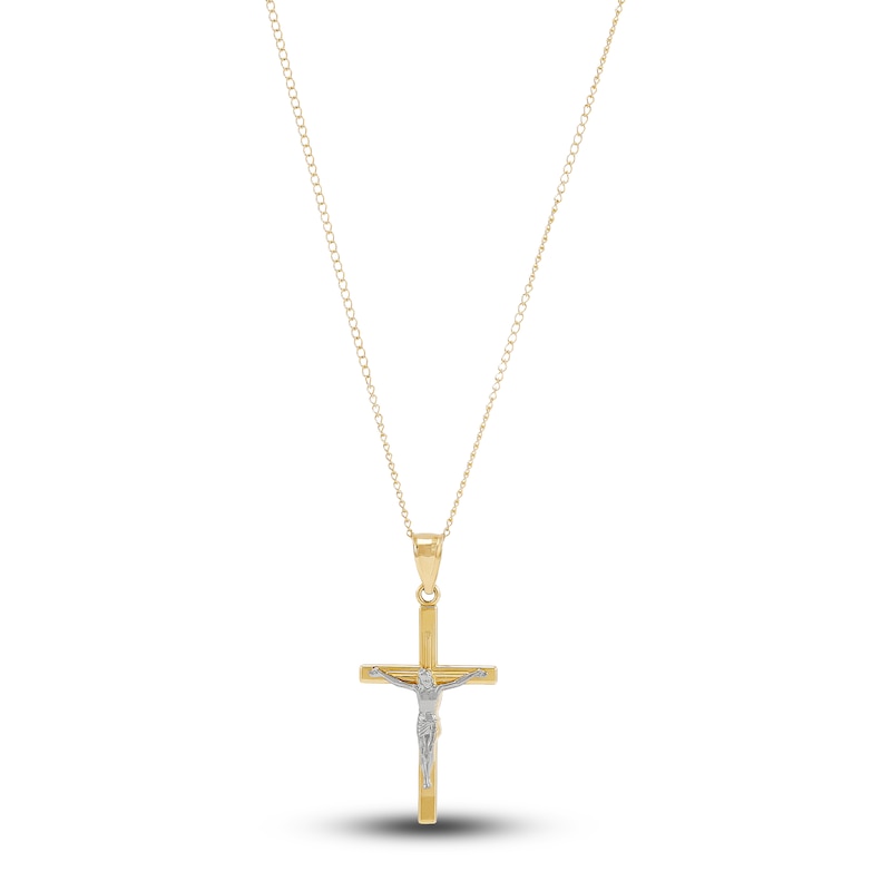 Main Image 1 of Round Angel Crucifix Pendant Necklace 14K Two-Tone Gold 13"