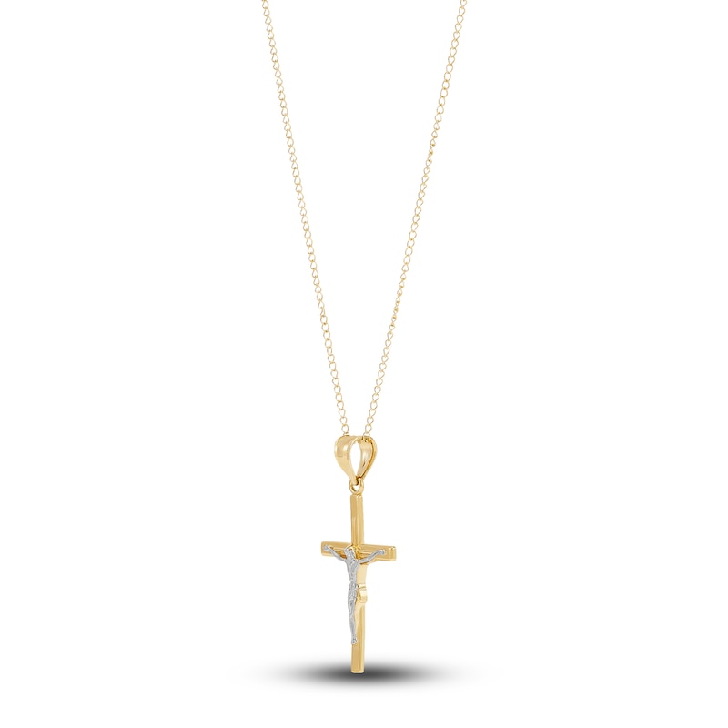 Main Image 2 of Round Angel Crucifix Pendant Necklace 14K Two-Tone Gold 13"