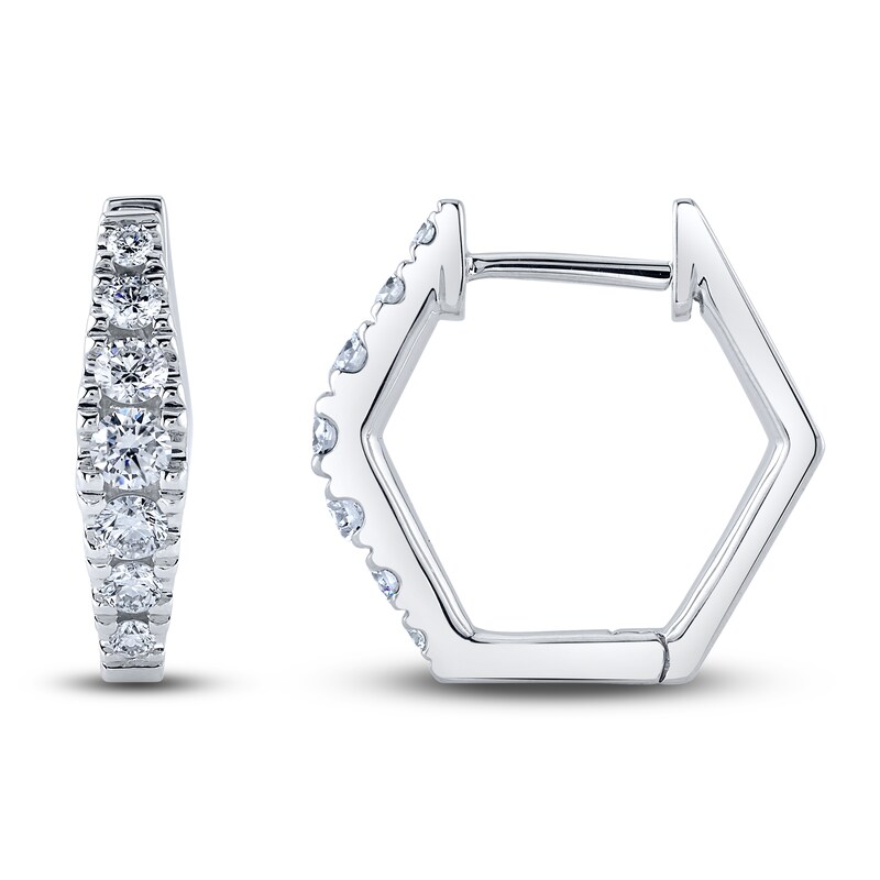 Shy Creation Diamond Huggie Earrings 3/8 ct tw Round 14K White Gold SC22007950