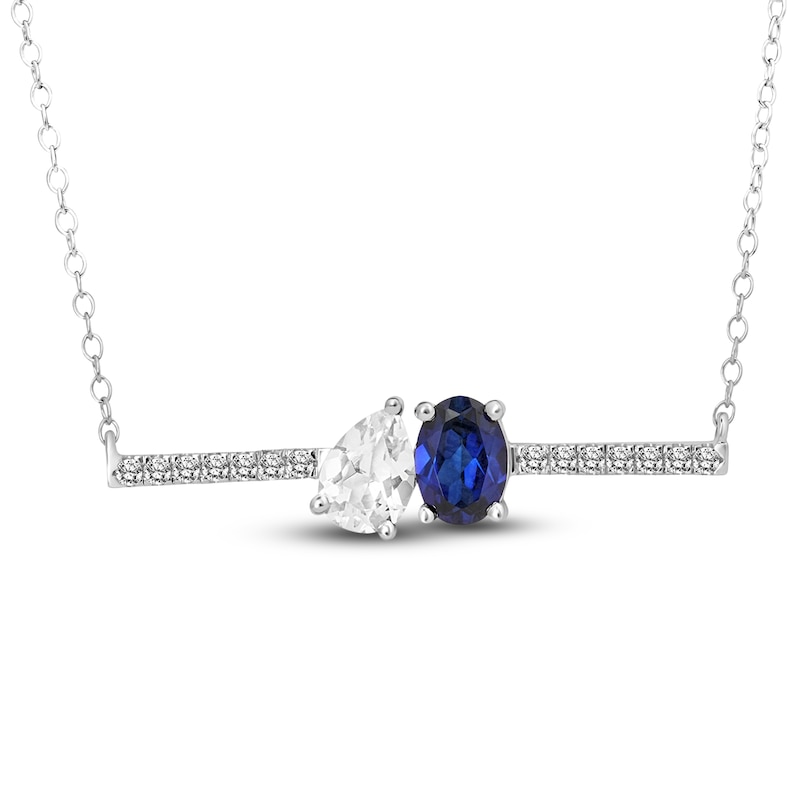 Blue & White Lab-Created Sapphire Pendant Necklace 10K White Gold 18"