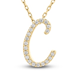 Diamond Initial C Pendant Necklace 1/10 ct tw Round 10K Yellow Gold 18"
