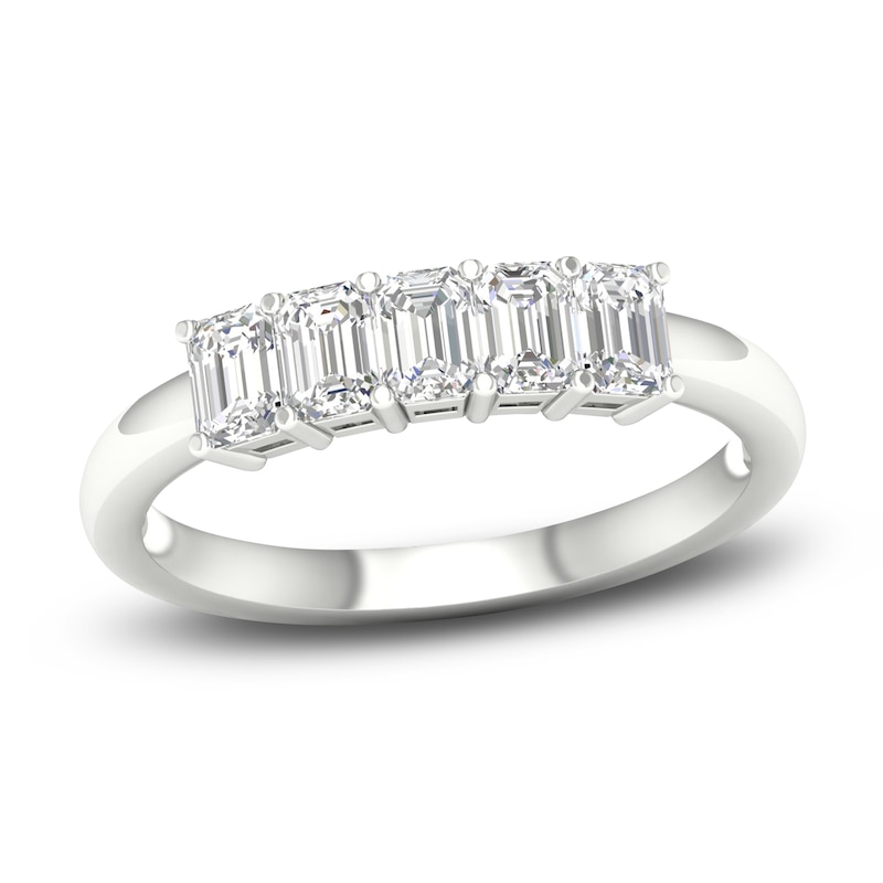 Main Image 1 of Diamond 5-Stone Anniversary Band 1 ct tw Emerald Platinum