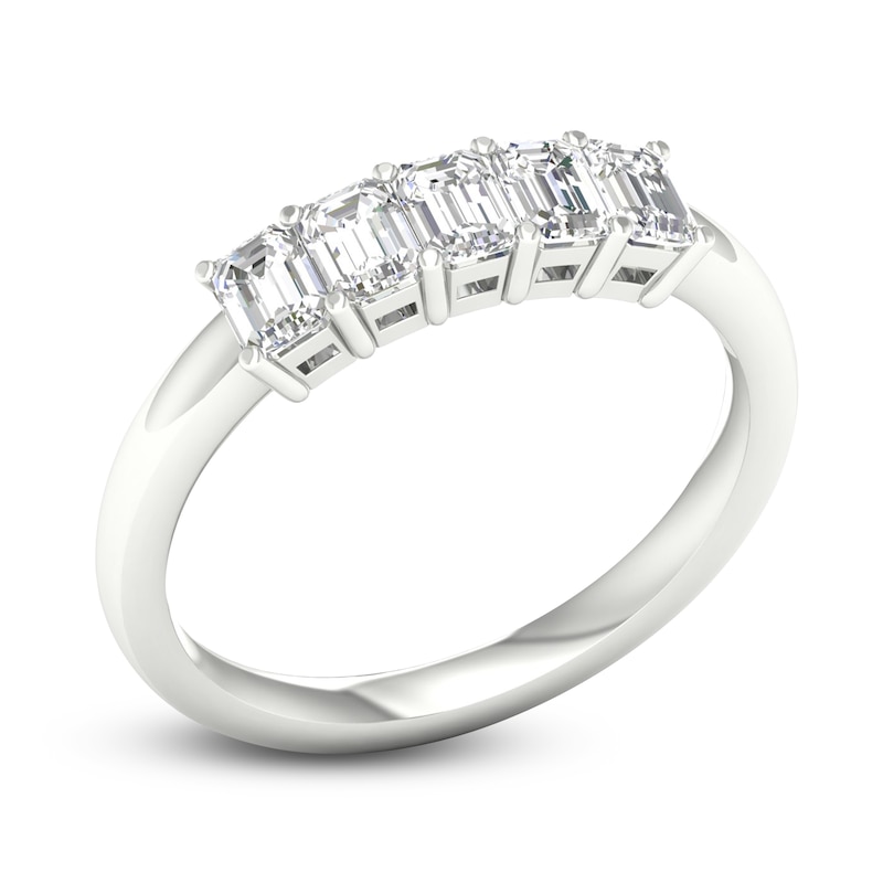 Main Image 2 of Diamond 5-Stone Anniversary Band 1 ct tw Emerald Platinum