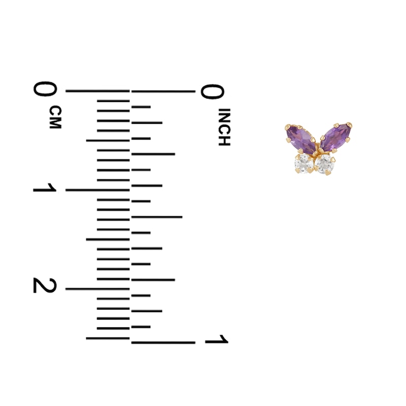Main Image 3 of Children's Natural Amethyst & Natural White Topaz Butterfly Stud Earrings 14K Yellow Gold