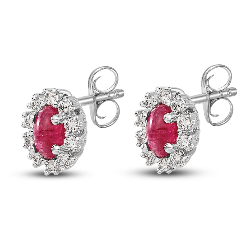 Main Image 2 of Natural Ruby Stud Earrings 1/5 ct tw Diamonds 14K White Gold