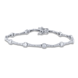 Diamond Tennis Bracelet 1 ct tw Round/Baguette 14K White Gold 7"