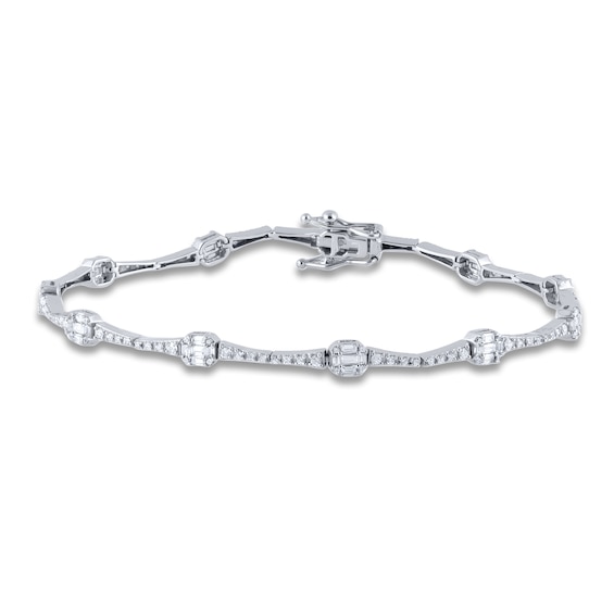 Diamond Tennis Bracelet 1 ct tw Round/Baguette 14K White Gold 7"