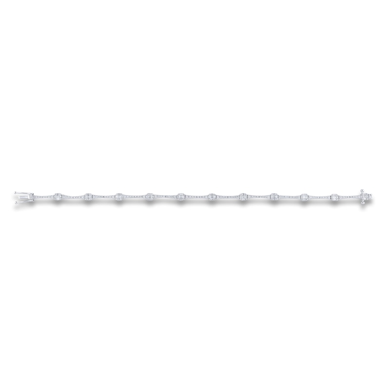 Main Image 2 of Diamond Tennis Bracelet 1 ct tw Round/Baguette 14K White Gold 7"