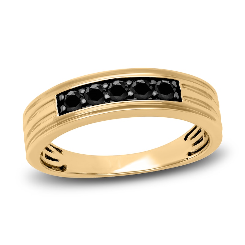 Main Image 1 of Men's Natural Black Sapphire Wedding Band 14K Yellow Gold 5.5mm