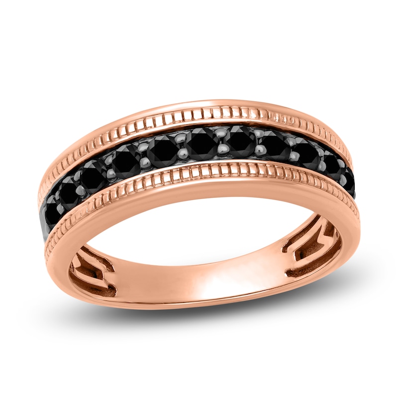 Main Image 1 of Men's Natural Black Sapphire Wedding Band 14K Rose Gold 7.0mm