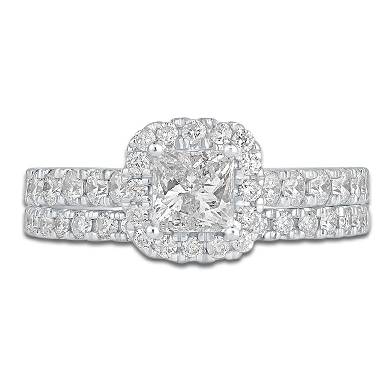 Main Image 3 of Diamond Bridal Set 1-1/2 ct tw Princess/Round 14K White Gold