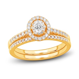 Diamond Double Halo Bridal Set 1/2 ct tw Oval/Round 14K Yellow Gold