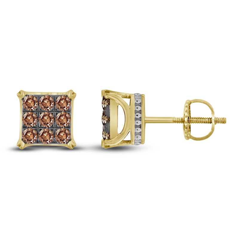 Main Image 1 of The New Fashioned Men's Bourbon-Colored Diamond Stud Earrings 1 ct tw Round 10K Yellow Gold