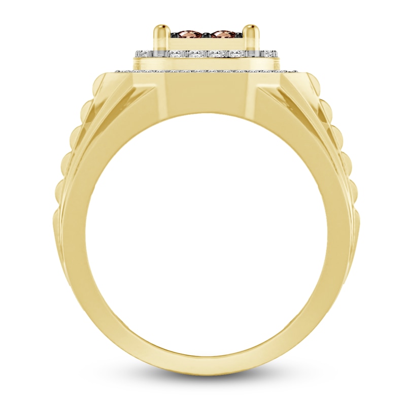 Main Image 2 of The New Fashioned Men's Bourbon-Colored & White Diamond Ring 3/4 ct tw Round 10K Yellow Gold