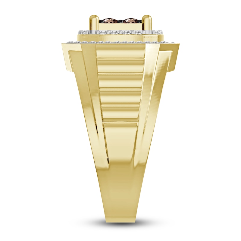 Main Image 3 of The New Fashioned Men's Bourbon-Colored & White Diamond Ring 3/4 ct tw Round 10K Yellow Gold