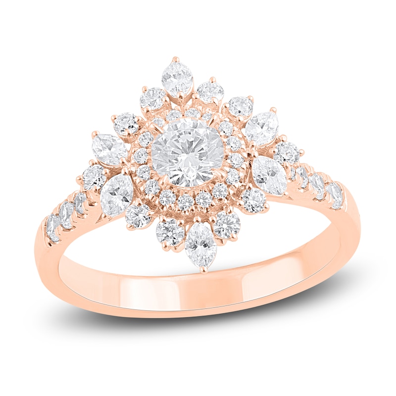 Main Image 1 of Round & Marquise-Cut Diamond Cluster Ring 1 ct tw 14K Rose Gold