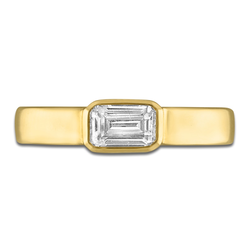 Main Image 3 of Emerald-Cut Diamond Bezel Solitaire Ring 1/2 ct tw 14K Yellow Gold 5.0mm
