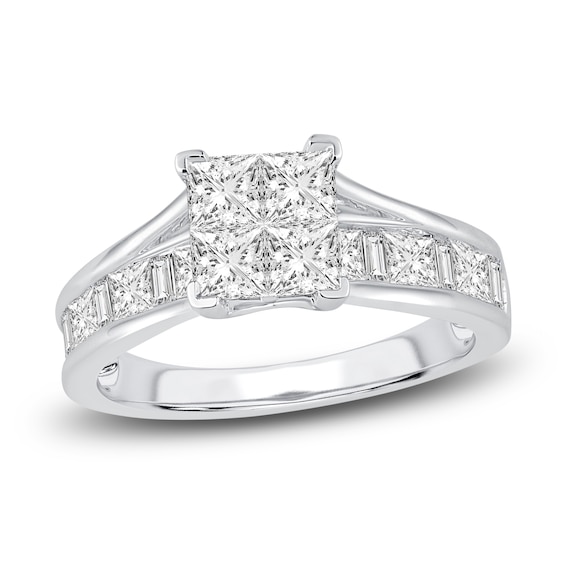 Princess & Baguette-Cut Diamond Engagement Ring 2 ct tw 14K White Gold
