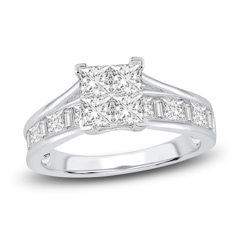 Princess & Baguette-Cut Diamond Engagement Ring 2 ct tw 14K White Gold