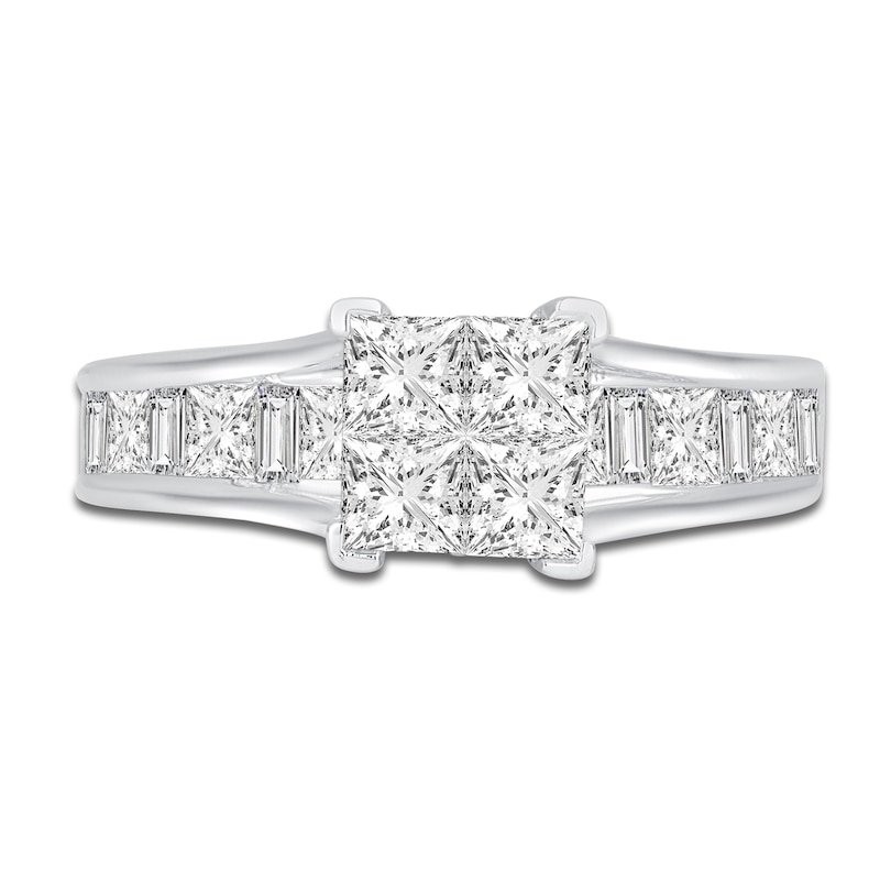 Princess & Baguette-Cut Diamond Engagement Ring 2 ct tw 14K White Gold