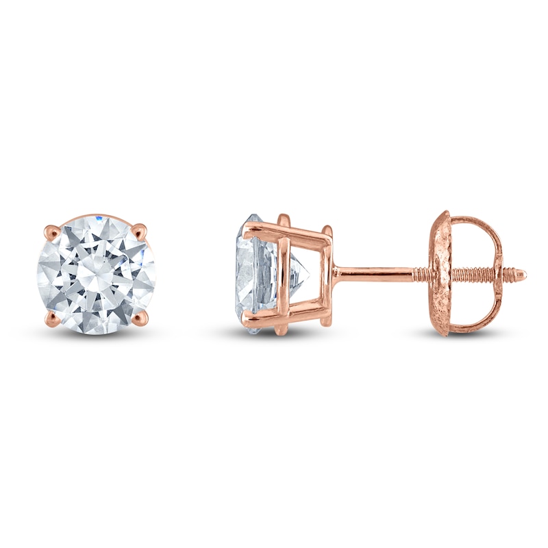 Main Image 1 of Round-Cut Lab-Grown Diamond Solitaire Stud Earrings 1 ct tw 14K Rose Gold (F/SI2)