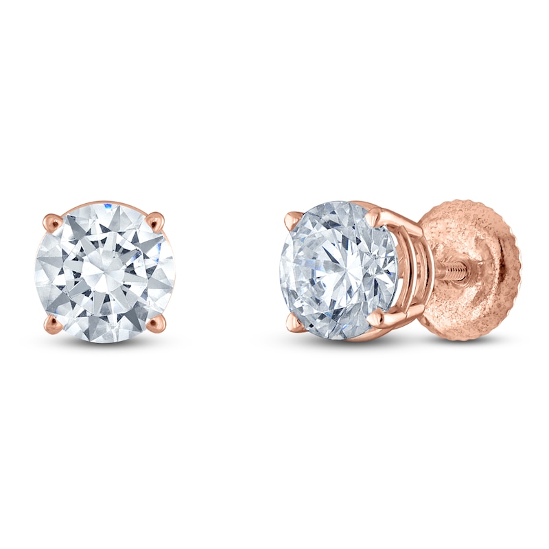 Main Image 2 of Round-Cut Lab-Grown Diamond Solitaire Stud Earrings 1 ct tw 14K Rose Gold (F/SI2)