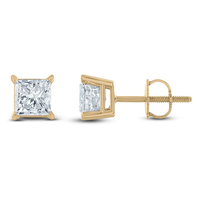 Main Image 1 of Princess-Cut Diamond Solitaire Stud Earrings 3/4 ct tw 14K Yellow Gold (I/I2)