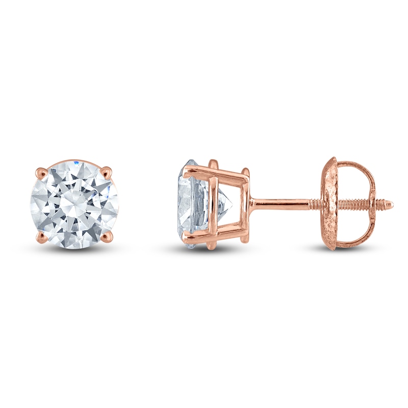 Main Image 1 of Certified Round-Cut Diamond Solitaire Stud Earrings 4 ct tw 14K Rose Gold (I/I1)