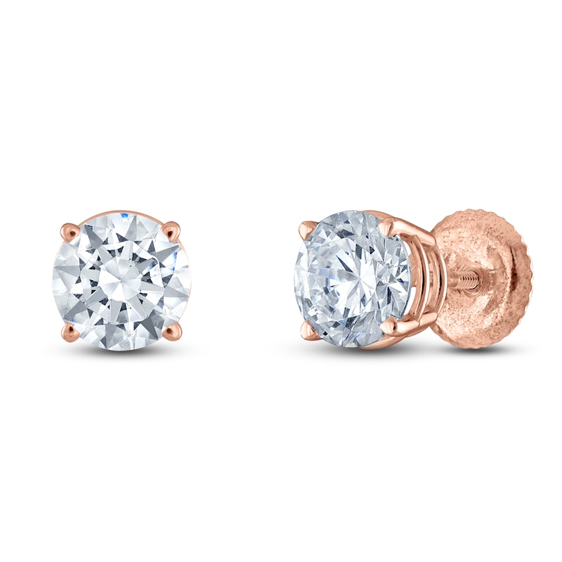 Main Image 2 of Certified Round-Cut Diamond Solitaire Stud Earrings 4 ct tw 14K Rose Gold (I/I1)