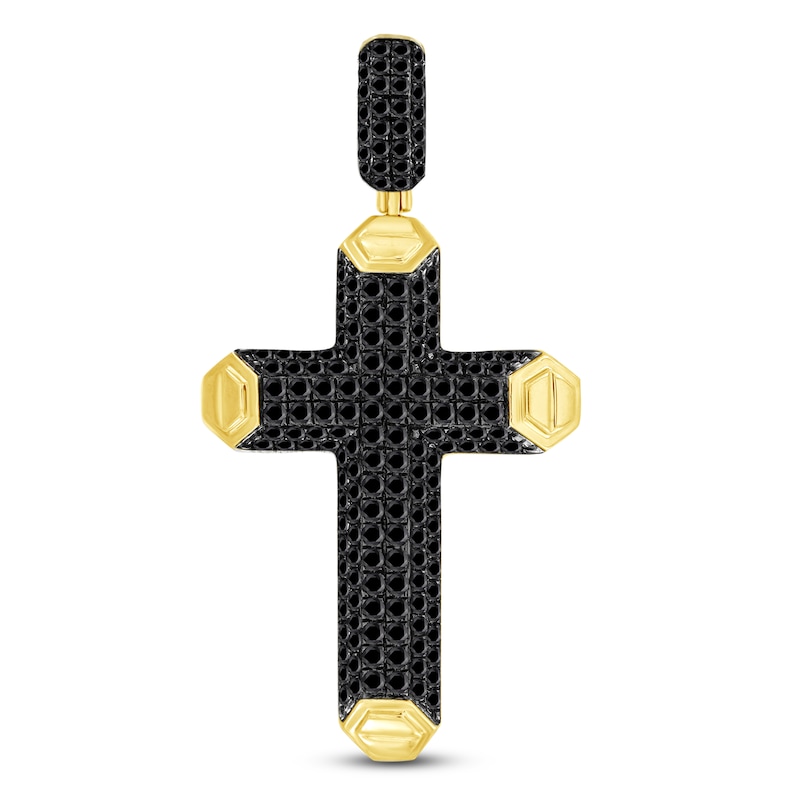 Men's Black Diamond Cross Charm 2 ct tw 10K Yellow Gold