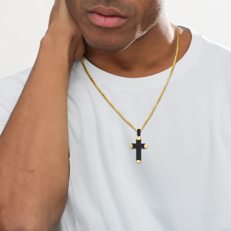 Main Image 3 of Men's Black Diamond Cross Charm 2 ct tw 10K Yellow Gold