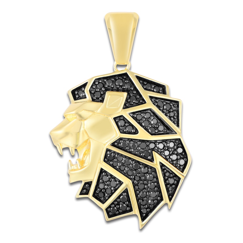 Men's Black Diamond Lion Charm 1/2 ct tw 10K Yellow Gold