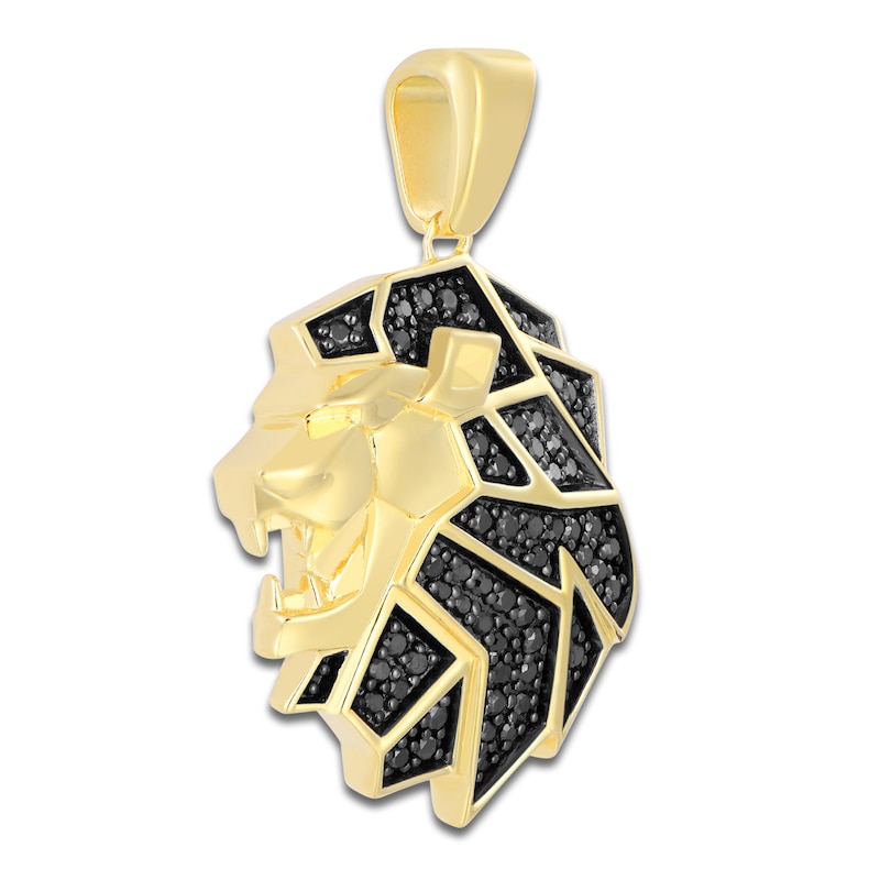 Men's Black Diamond Lion Charm 1/2 ct tw 10K Yellow Gold