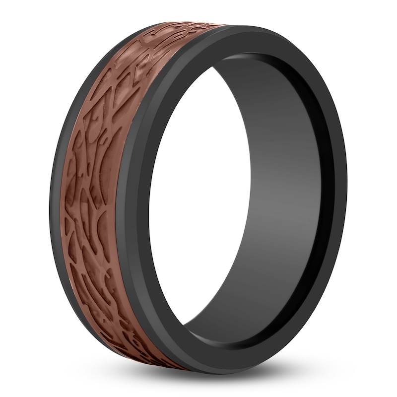 Main Image 2 of Men's Textured Wedding Band Black & Brown Ion-Plated Tungsten Carbide 8mm