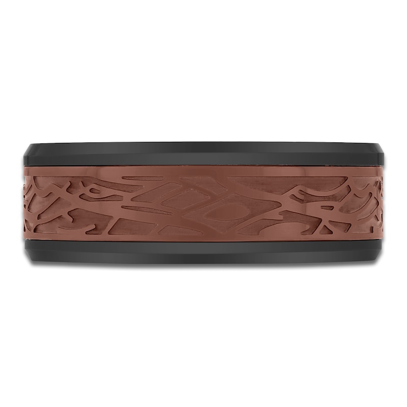 Main Image 3 of Men's Textured Wedding Band Black & Brown Ion-Plated Tungsten Carbide 8mm